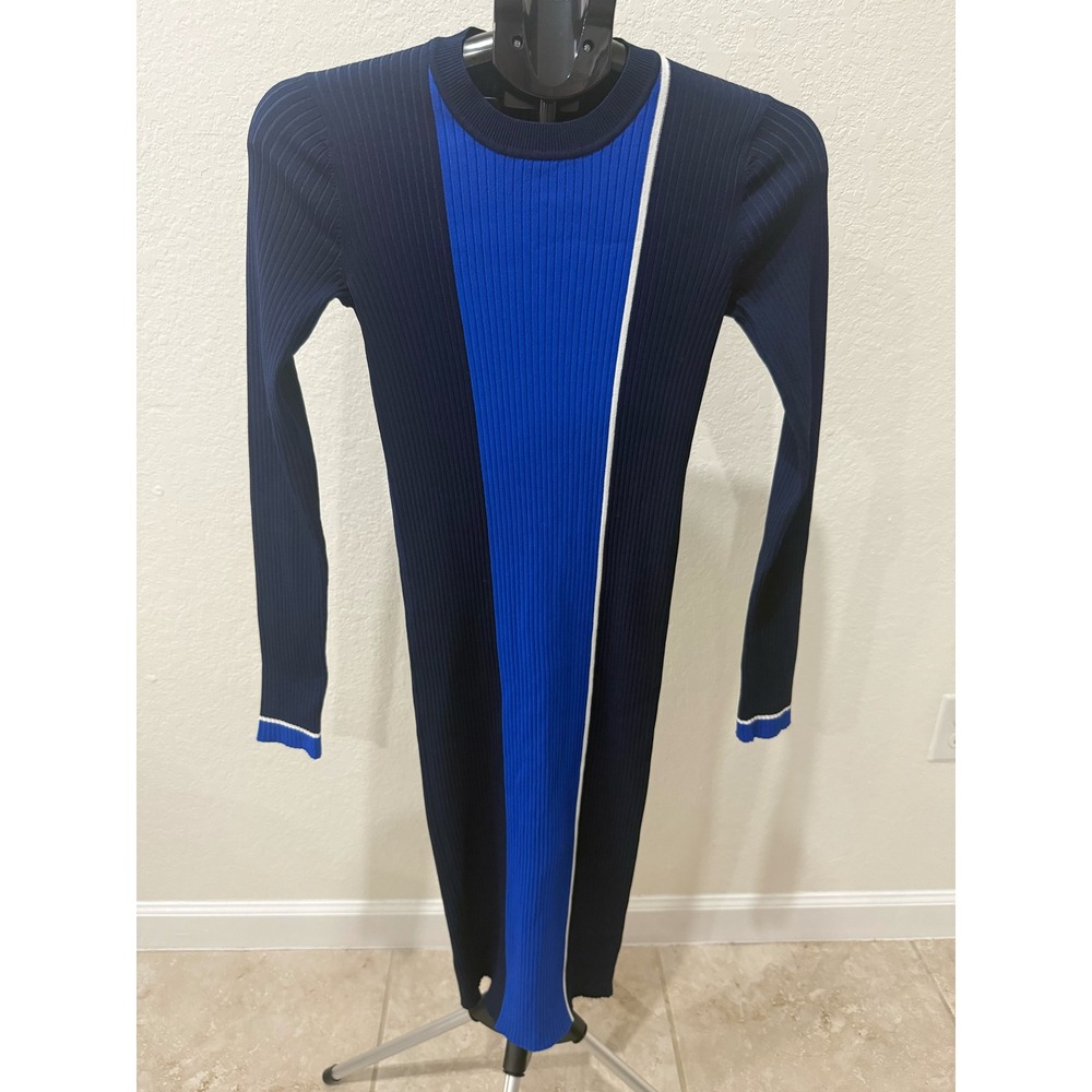 La Ligne New York Ribbed Knit Maxi Dress Navy Blue Colorblock Long Sleeve Small